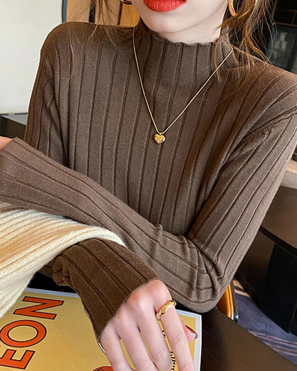 Ribbed Sweater Turtleneck Tops - VOLDRI