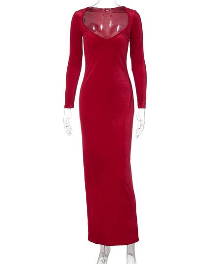 Velvet Bodycon Long Dress - VOLDRI