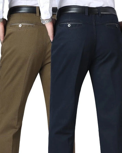 New Arrival Men's 100% Cotton Summer Autumn Casual Pants Fashion Solid Black Khaki Gentle Thicken Trousers Brand Smart Suit Pant -   | Stylish & Elegant Fashion by Voldri