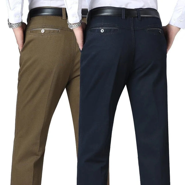 New Arrival Men's 100% Cotton Summer Autumn Casual Pants Fashion Solid Black Khaki Gentle Thicken Trousers Brand Smart Suit Pant -   | Stylish & Elegant Fashion by Voldri