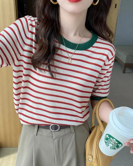 Stripe Knitted  Print T-Shirt