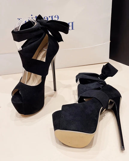 Black High Heels Stiletto Sandals - VOLDRI