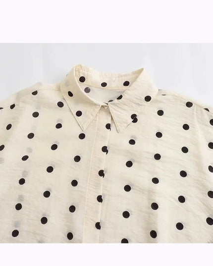 Casual Vintage Beige Dot Shirt - VOLDRI