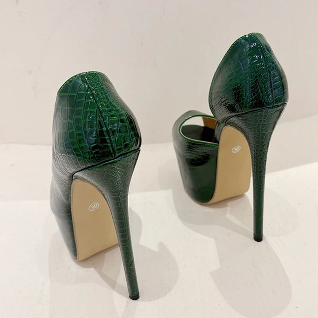 Green Snake Print Leather Platform Shoes - VOLDRI