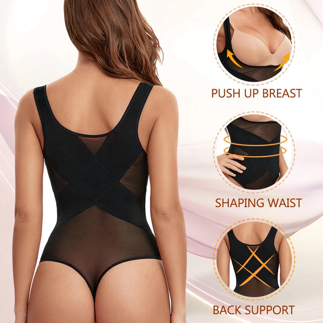 2pcs Mesh Thongs Bodysuit Shapewear - VOLDRI