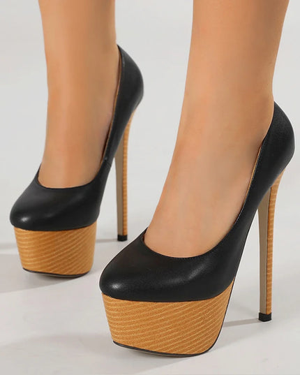 Woodiness Platform Pumps High Heels - VOLDRI