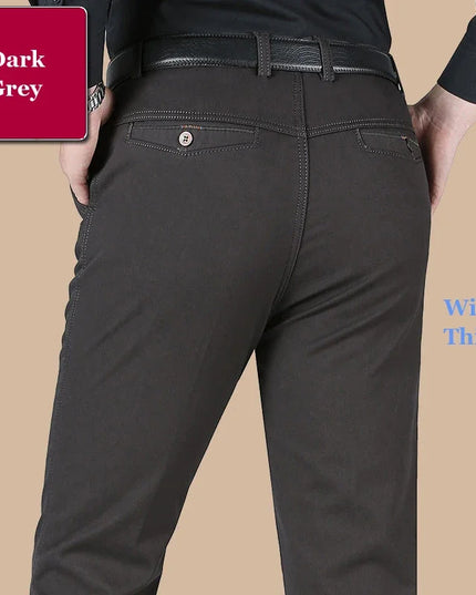 New Arrival Men's 100% Cotton Summer Autumn Casual Pants Fashion Solid Black Khaki Gentle Thicken Trousers Brand Smart Suit Pant -   | Stylish & Elegant Fashion by Voldri