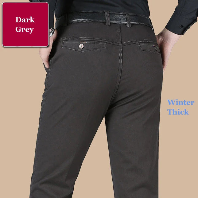 New Arrival Men's 100% Cotton Summer Autumn Casual Pants Fashion Solid Black Khaki Gentle Thicken Trousers Brand Smart Suit Pant -   | Stylish & Elegant Fashion by Voldri