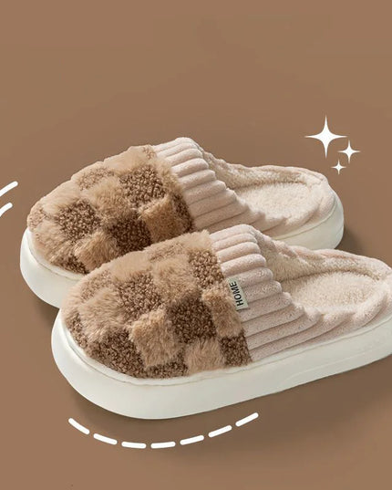 Slide Plaid Fluffy Slippers