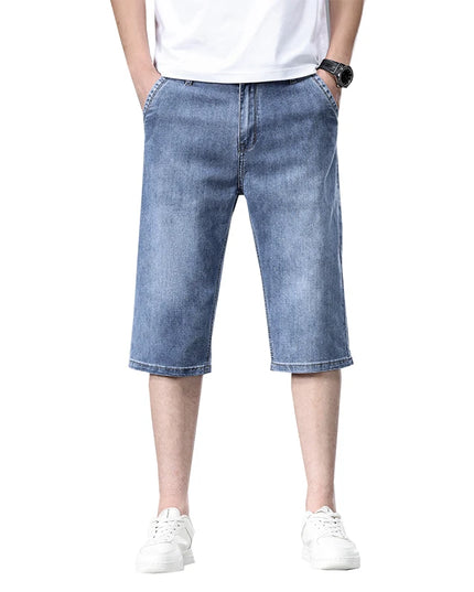 2026 New Summer Men's Thin Straight Denim Shorts Soft and Comfortable Ice Silk Feel Loose Pants Large size Light Blue Dark Blue -   | Stylish & Elegant Fashion by Voldri