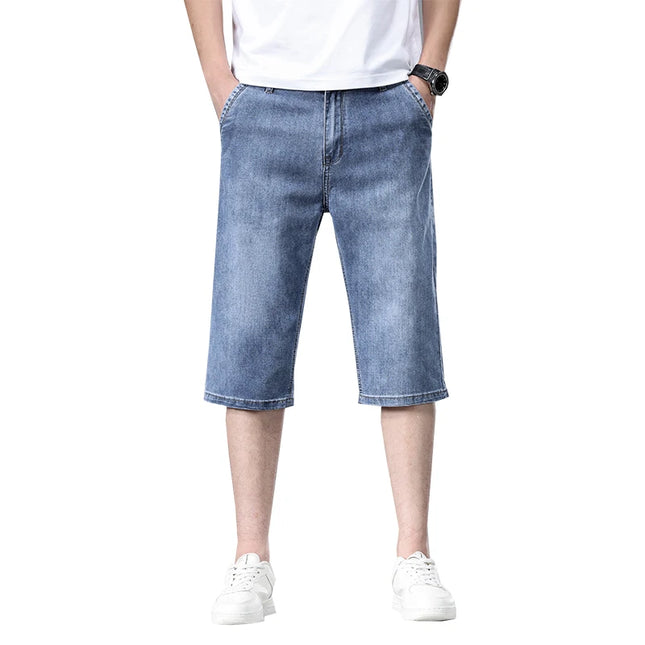 2026 New Summer Men's Thin Straight Denim Shorts Soft and Comfortable Ice Silk Feel Loose Pants Large size Light Blue Dark Blue -   | Stylish & Elegant Fashion by Voldri