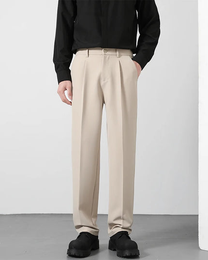 Spring and summer men's loose suit pants Korean style straight solid color drape elastic business office casual trousers brown -   | Stylish & Elegant Fashion by Voldri