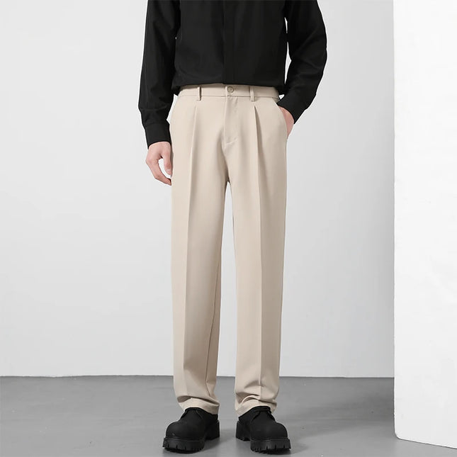 Spring and summer men's loose suit pants Korean style straight solid color drape elastic business office casual trousers brown -   | Stylish & Elegant Fashion by Voldri
