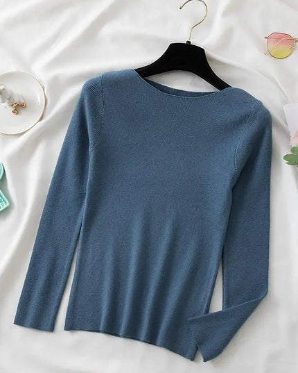 slim knitted  O-neck  Tops - VOLDRI