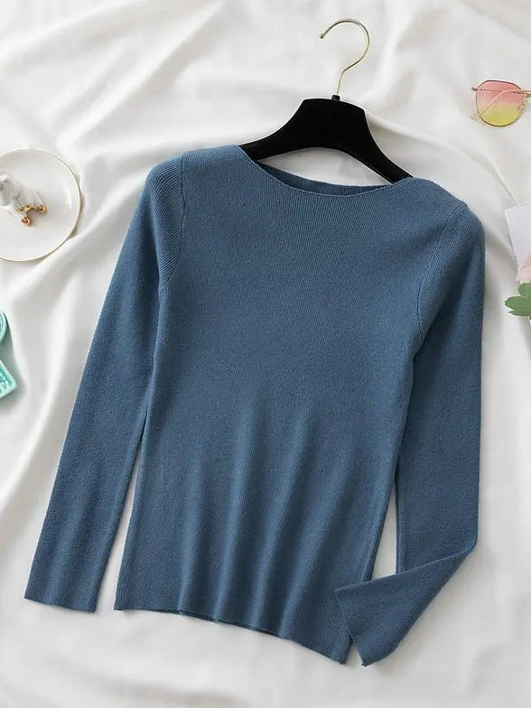 slim knitted  O-neck  Tops - VOLDRI