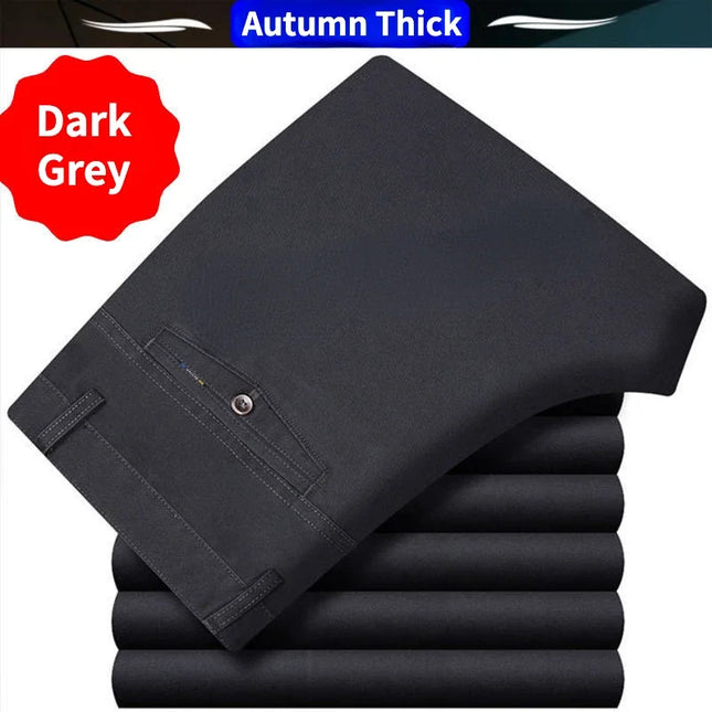 Men's Smart Business Office Pants 100% Cotton Autumn Thickened Summer Thin Solid Quick-Drying Brand Casual Work Trousers KOACUS -   | Stylish & Elegant Fashion by Voldri