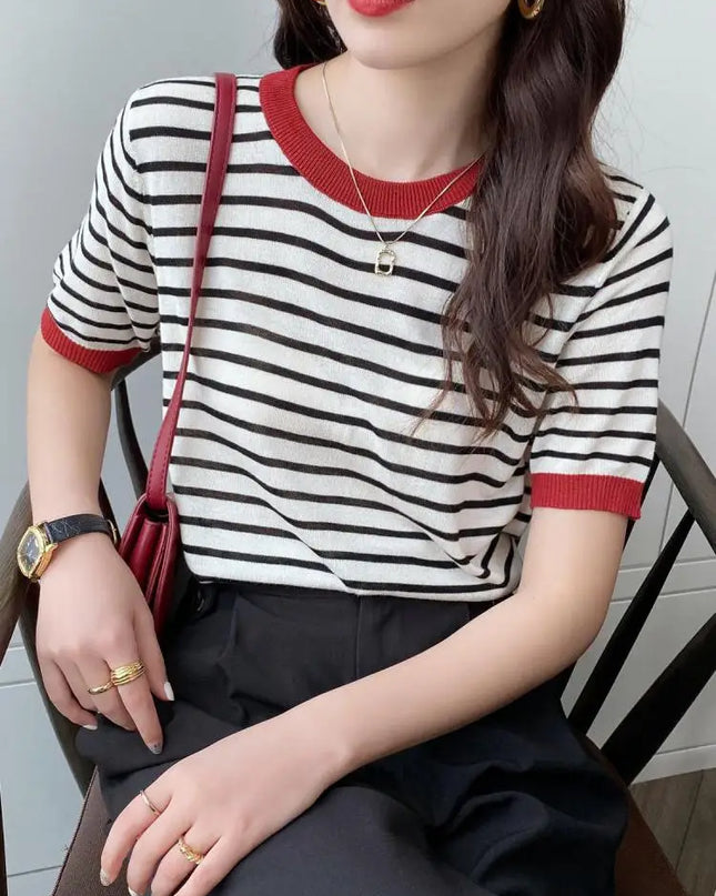 Stripe Knitted  Print T-Shirt