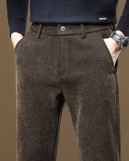 Autumn and Winter New Chenille Fabric Men's Thick Business Casual Pants Fashion Loose Straight Trousers Black Gray Camel -   | Stylish & Elegant Fashion by Voldri