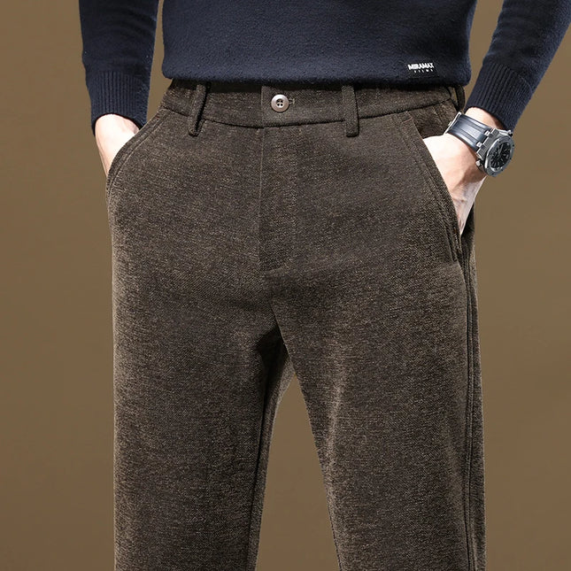 Autumn and Winter New Chenille Fabric Men's Thick Business Casual Pants Fashion Loose Straight Trousers Black Gray Camel -   | Stylish & Elegant Fashion by Voldri