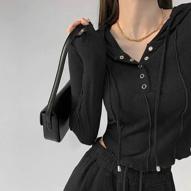 Hooded Button Up Crop Top