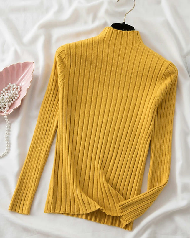 Ribbed Sweater Turtleneck Tops - VOLDRI