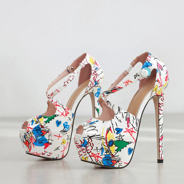 Hand-Painted Leather Platform Pumps Shoes - VOLDRI