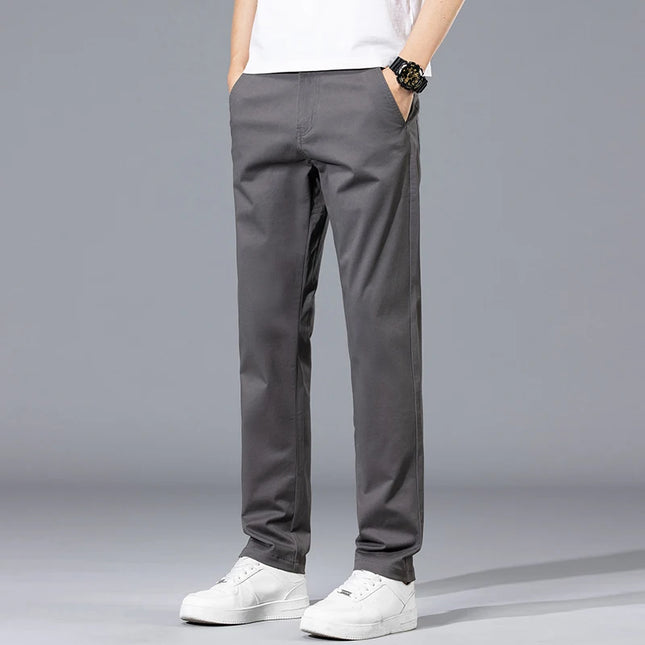 2026 Summer Clothing Smart Casual Men's Straight Cotton Stretch Pants Classic Letter Patches Lightweight mid-rise trousers -   | Stylish & Elegant Fashion by Voldri