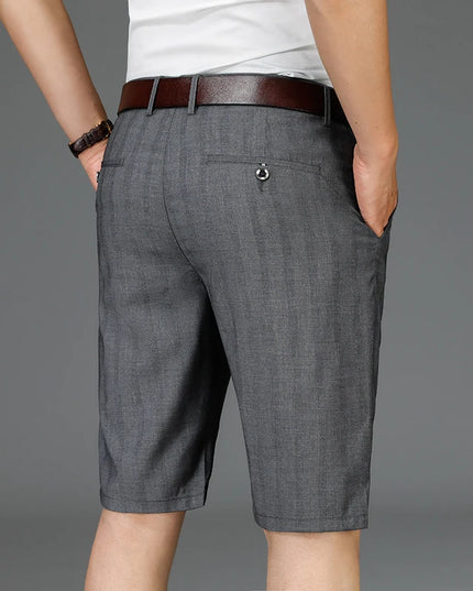 Voldri Summer Thin Men's Suit Shorts - Fashionable Dark Gray Stripes -   | Stylish & Elegant Fashion by Voldri