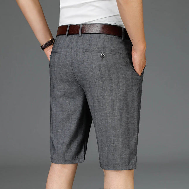 Voldri Summer Thin Men's Suit Shorts - Fashionable Dark Gray Stripes -   | Stylish & Elegant Fashion by Voldri