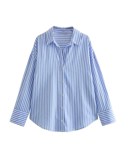 Casual Striped Print V-Neck Shirts - VOLDRI