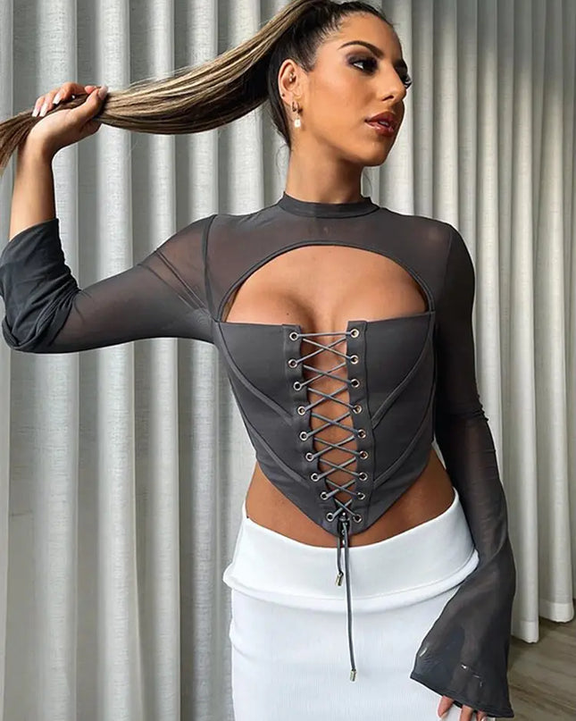 Lace Up Bandage Corset Top - VOLDRI