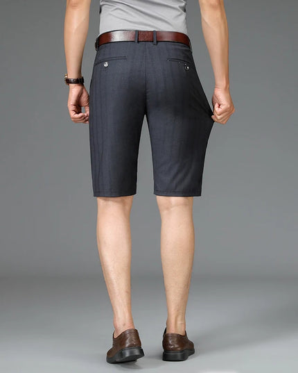 Voldri Summer Thin Men's Suit Shorts - Fashionable Dark Gray Stripes -   | Stylish & Elegant Fashion by Voldri