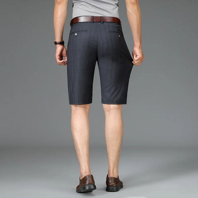Voldri Summer Thin Men's Suit Shorts - Fashionable Dark Gray Stripes -   | Stylish & Elegant Fashion by Voldri