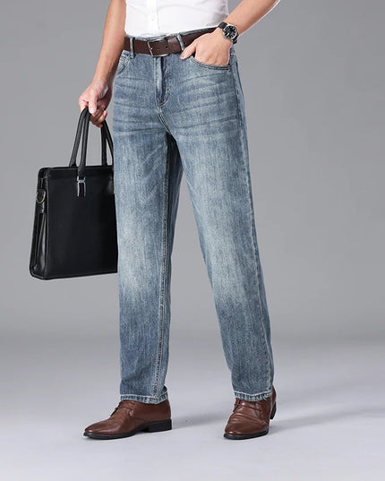 2026 Summer High Quality Brand Cloth Business Casual Men's Lightweight Straight Loose Jeans Classic Retro thin cotton trousers -   | Stylish & Elegant Fashion by Voldri