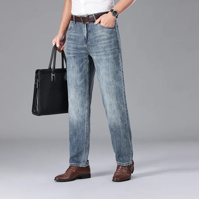 2026 Summer High Quality Brand Cloth Business Casual Men's Lightweight Straight Loose Jeans Classic Retro thin cotton trousers -   | Stylish & Elegant Fashion by Voldri