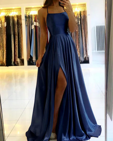 Satin Maxi Slit  Prom Dress