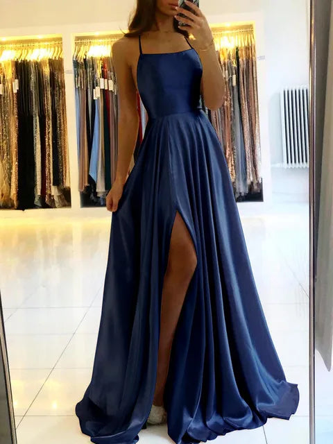 Satin Maxi Slit  Prom Dress