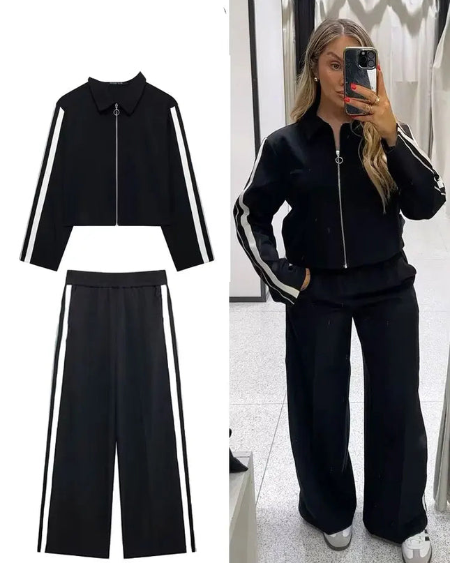 Lapel Cropped Jackets+ Pants Set