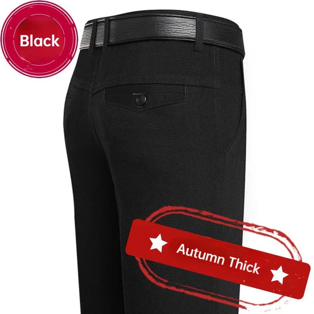 Men's Office Business 100% Cotton Pants Summer Thin & Autumn Thick High Waist Straight Loose Solid Bland Suit Slacks KOACUS -   | Stylish & Elegant Fashion by Voldri