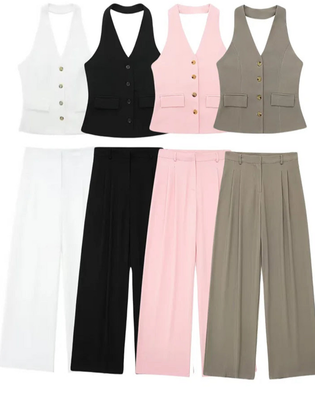 Halter Vest Tops + Pant Sets