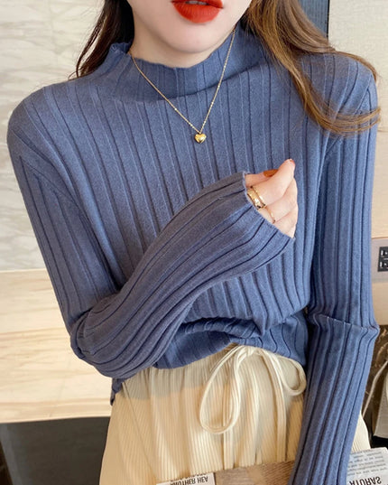 Ribbed Sweater Turtleneck Tops - VOLDRI