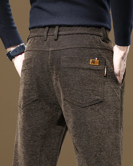 Autumn and Winter New Chenille Fabric Men's Thick Business Casual Pants Fashion Loose Straight Trousers Black Gray Camel -   | Stylish & Elegant Fashion by Voldri