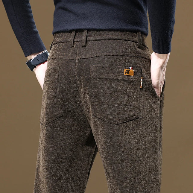 Autumn and Winter New Chenille Fabric Men's Thick Business Casual Pants Fashion Loose Straight Trousers Black Gray Camel -   | Stylish & Elegant Fashion by Voldri