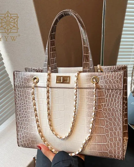 Crocodile Pattern PU Leather Tote Handbag - VOLDRI