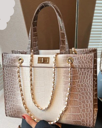 Crocodile Pattern PU Leather Tote Handbag - VOLDRI