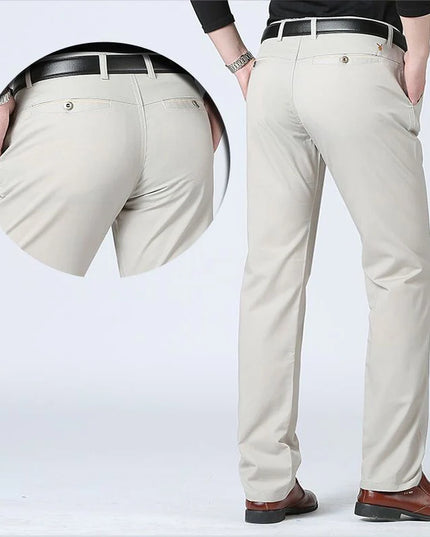 New Arrival Men's 100% Cotton Summer Autumn Casual Pants Fashion Solid Black Khaki Gentle Thicken Trousers Brand Smart Suit Pant -   | Stylish & Elegant Fashion by Voldri