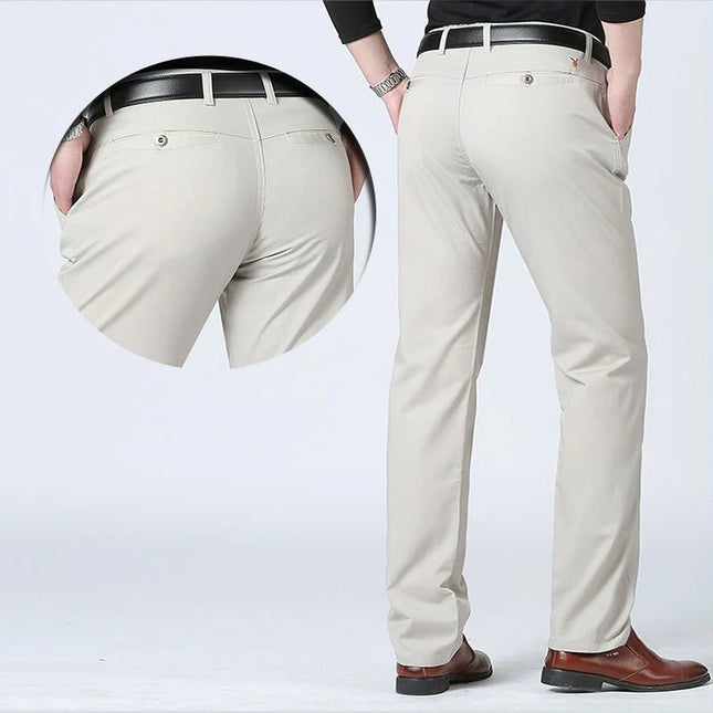 New Arrival Men's 100% Cotton Summer Autumn Casual Pants Fashion Solid Black Khaki Gentle Thicken Trousers Brand Smart Suit Pant -   | Stylish & Elegant Fashion by Voldri
