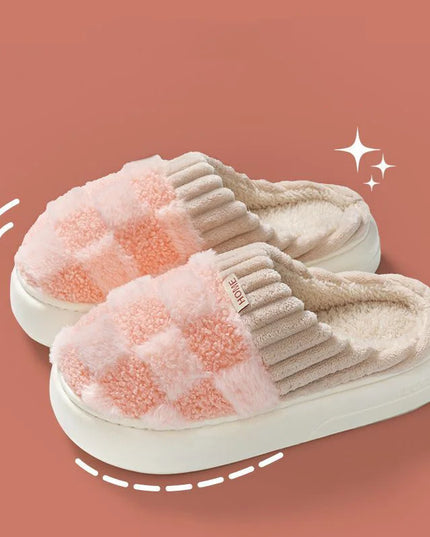 Slide Plaid Fluffy Slippers