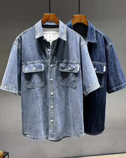 Voldri Men's Loose Denim Shirt - Casual Retro Style 7XL 8XL