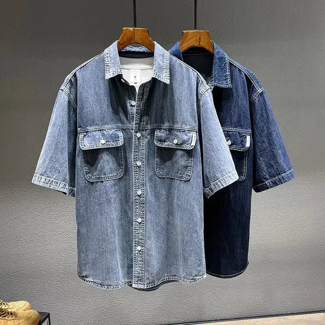 Voldri Men's Loose Denim Shirt - Casual Retro Style 7XL 8XL -   | Stylish & Elegant Fashion by Voldri